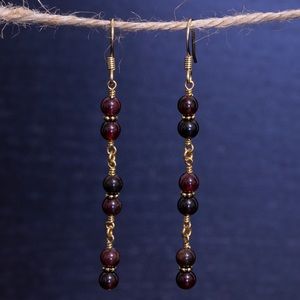 Handmade Garnet & Gold Plated Drop Earrings